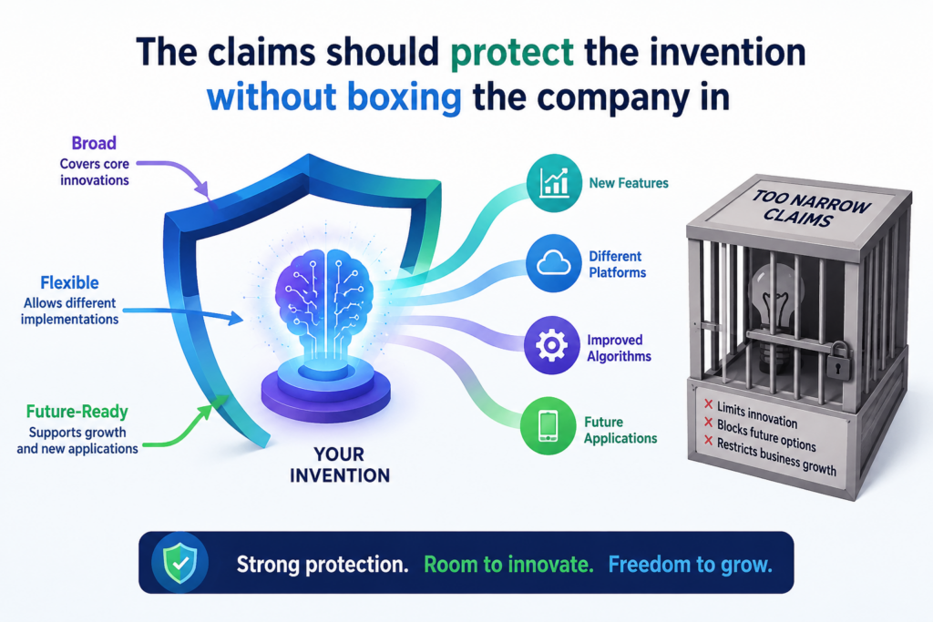 The claims are the most important part of a patent draft because they define what the patent is trying to protect.