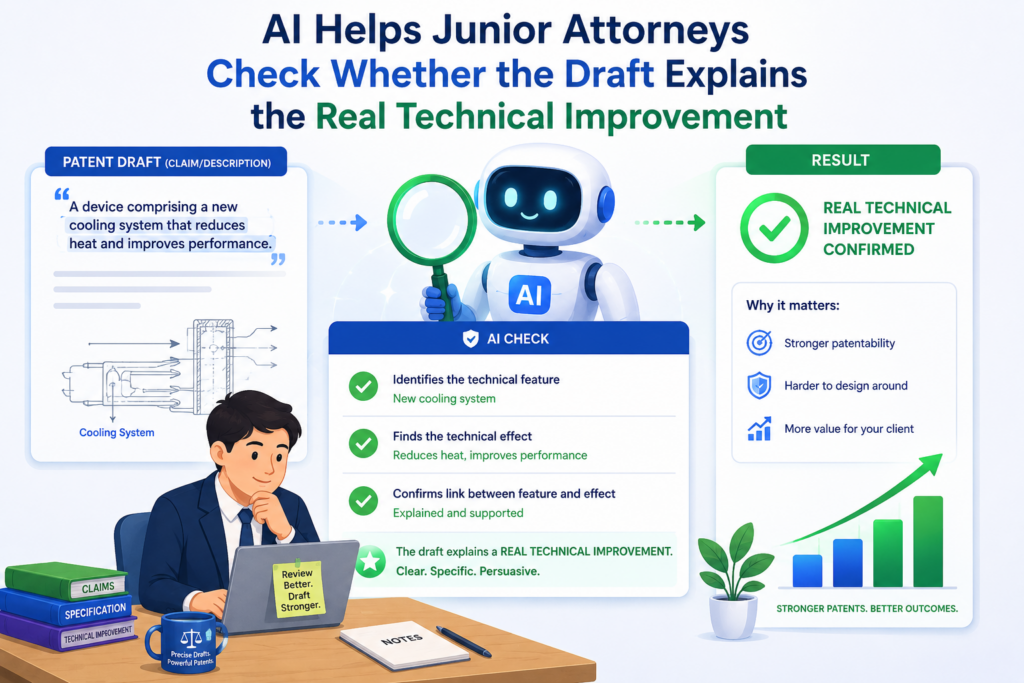 A patent draft should make the invention’s improvement easy to understand. It should show what problem existed, what the invention does, and why that change matters.