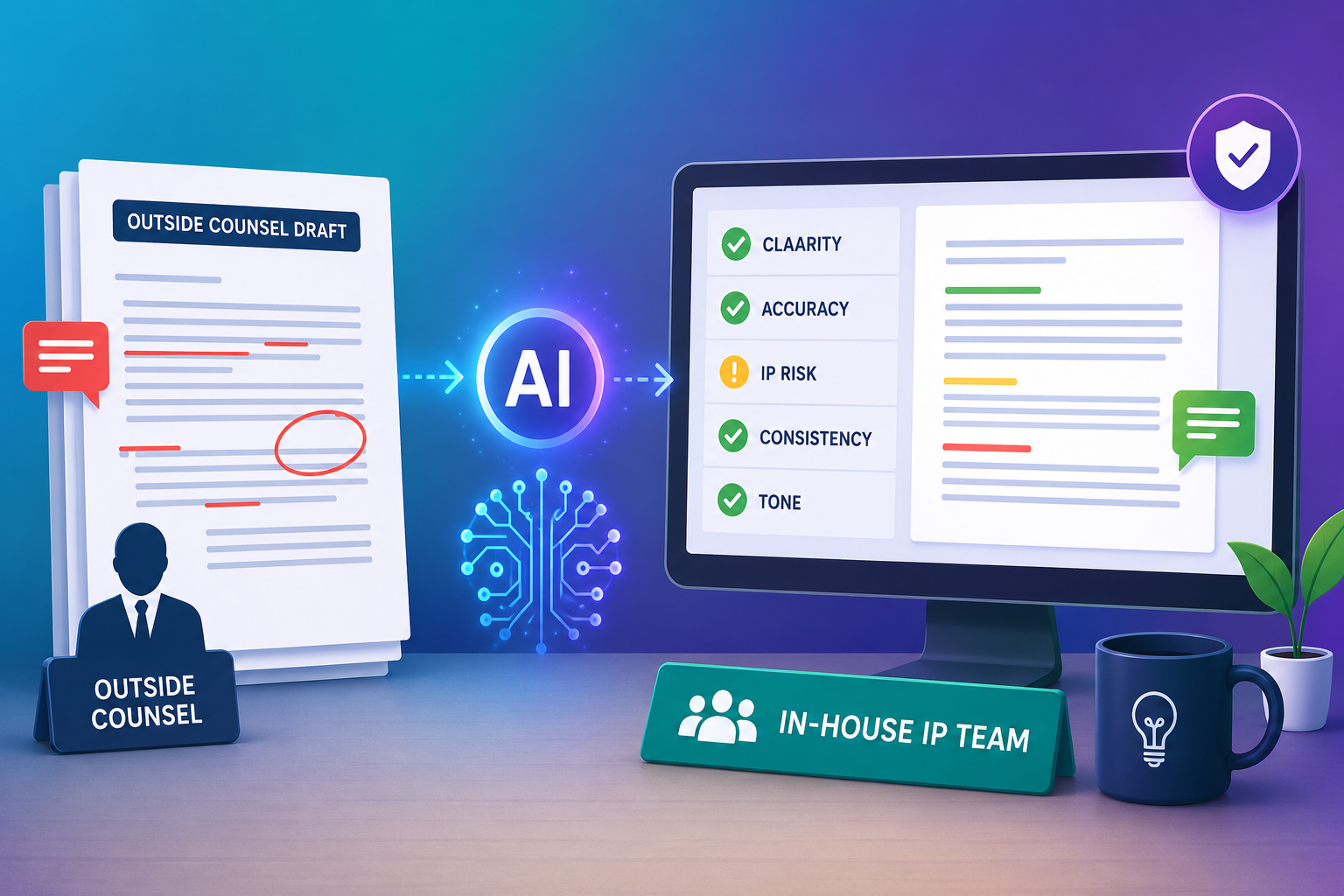 See how in-house IP teams use AI to review outside counsel drafts faster, spot gaps, and keep patent quality under control.