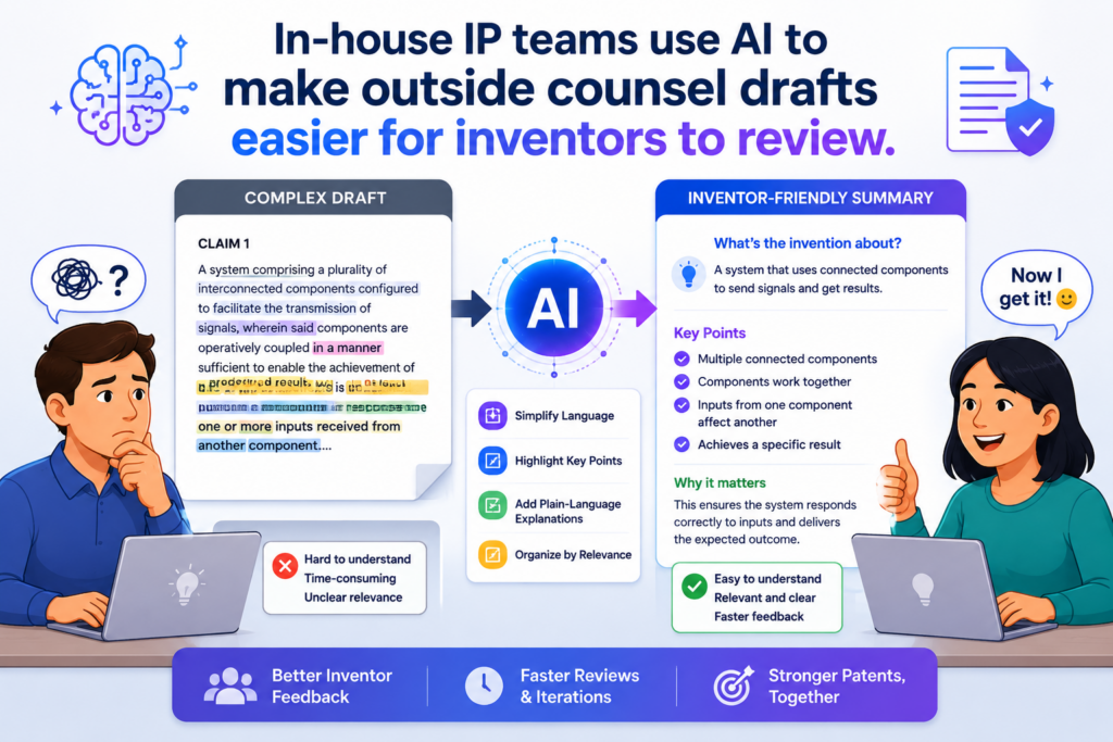 Inventors often avoid patent drafts because the writing feels slow, dense, and far from how they think. That creates a problem for in-house IP teams.