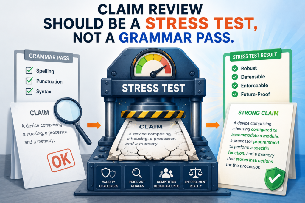 Many firms review claims line by line, but the review can become too focused on small wording edits. Clean words matter, but claim quality is deeper than grammar.