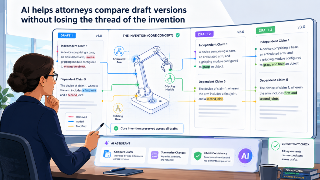 Patent drafts change many times before filing. The first version may focus on the product. The next version may focus more on the claims.