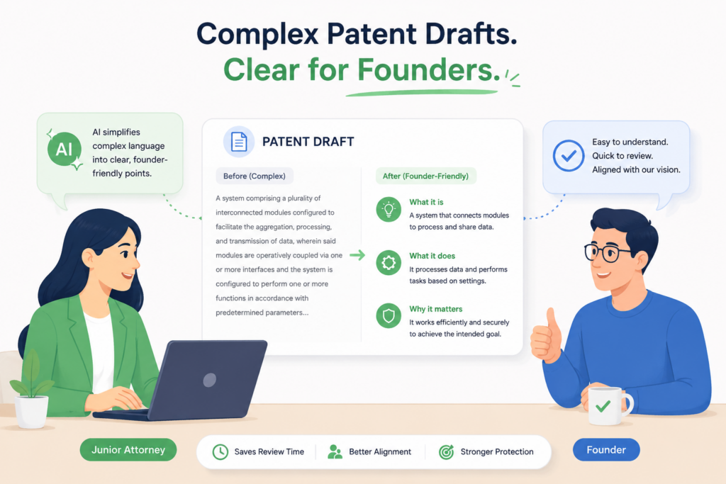 A patent draft may be strong from a legal point of view, but if the founder cannot review it, there is still a problem. Founders need to confirm that the draft matches the invention.