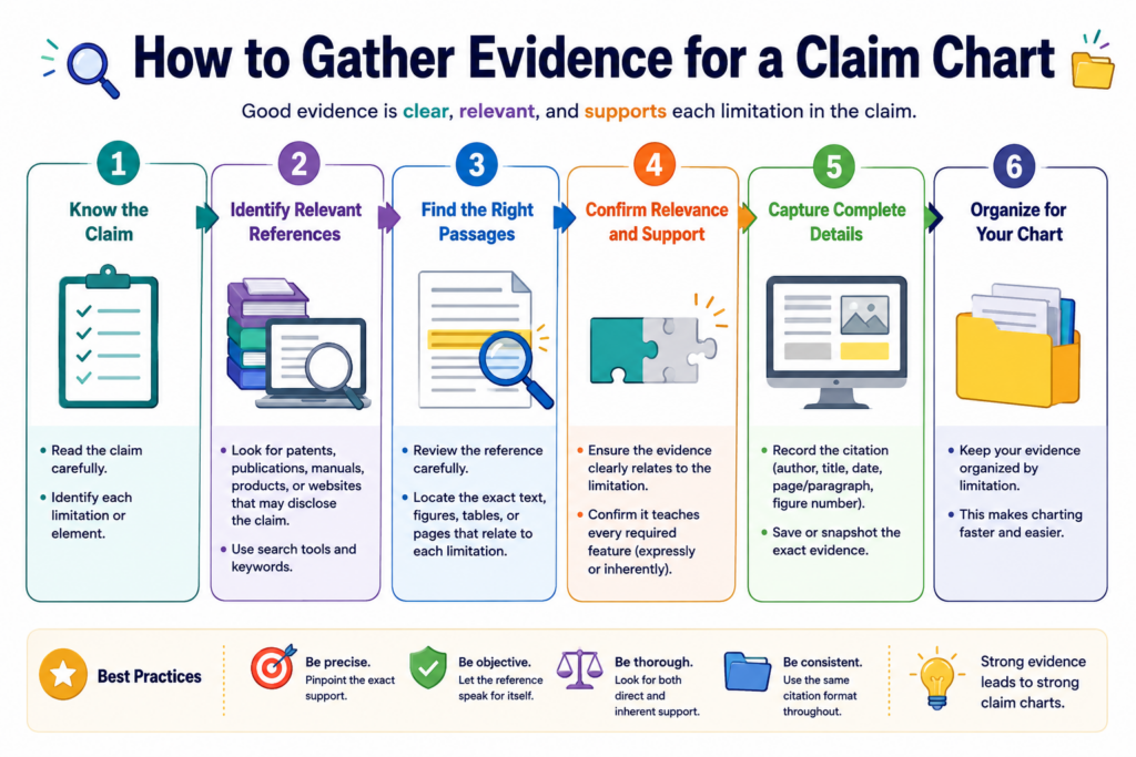 Evidence is the heart of a claim chart. Without evidence, the chart is just an opinion. With strong evidence, the chart becomes a useful tool that the team can trust.