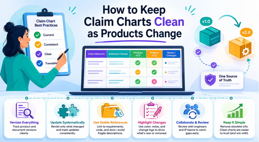 A claim chart is only useful if it stays close to the truth. That can be hard inside a fast company. Products change. Code changes. Features get renamed.
