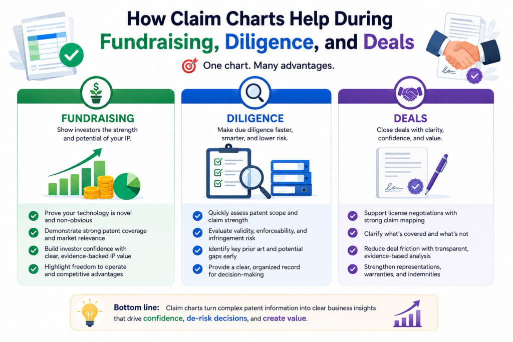 Claim charts can be very useful when a company is raising money, selling the business, entering a partnership, or preparing for diligence.