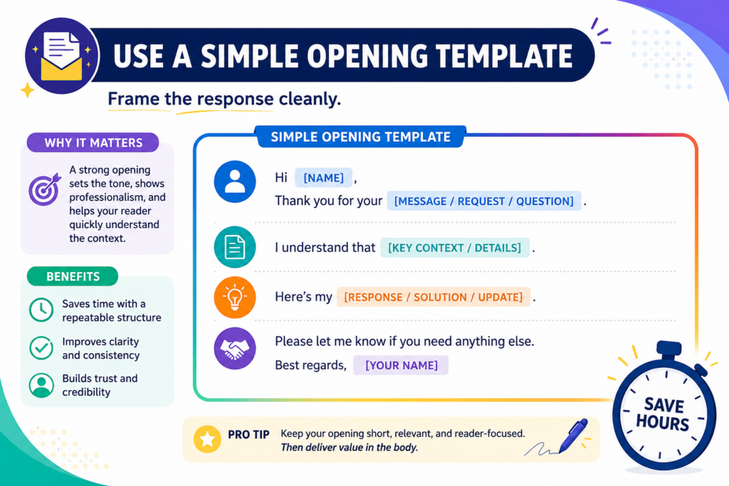 The opening of the response should not be dramatic. It should not sound defensive.