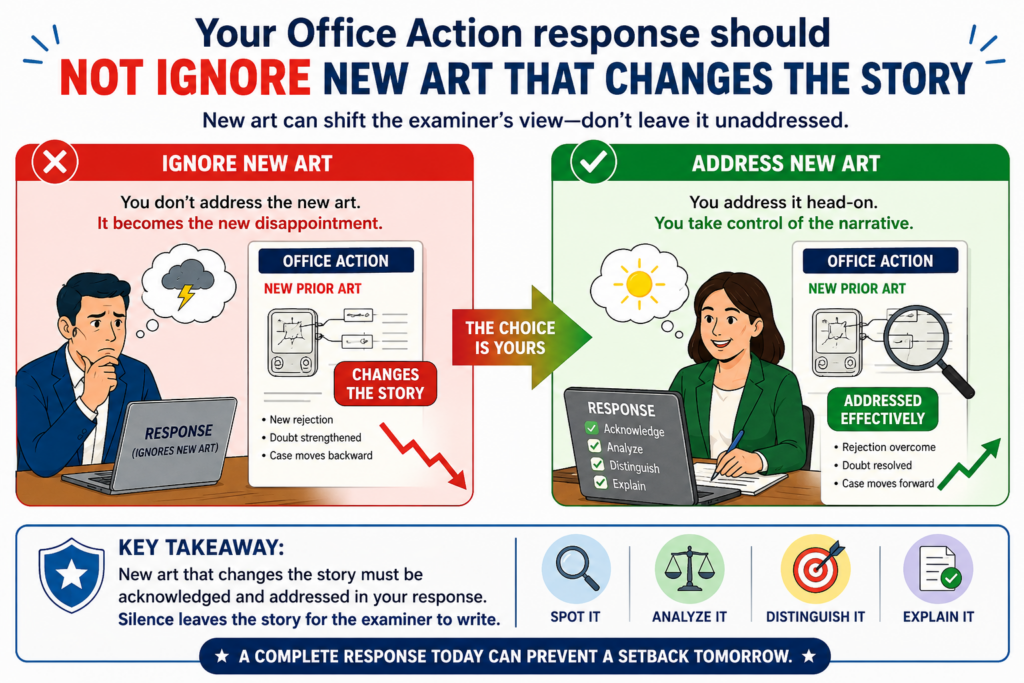 An Office Action response is a chance to shape the examiner’s view of your invention. You may amend claims. You may explain why the cited art does not teach your key feature.