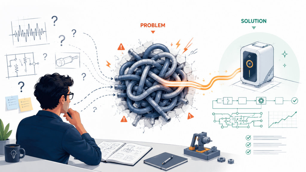 Before you ask for diagrams, code notes, examples, or system steps, start with the hard problem. This gives the whole conversation a clear center. Without it, inventors may jump from feature to feature. 
