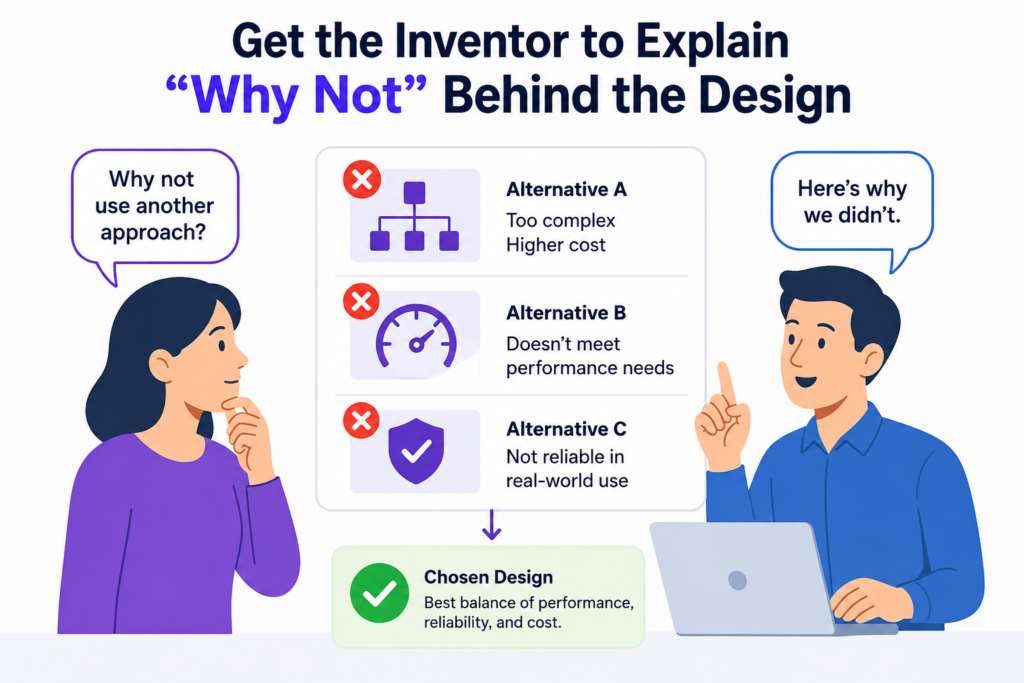 One of the most useful questions in any patent detail session is also one of the most missed: “Why did you not do it the normal way?”