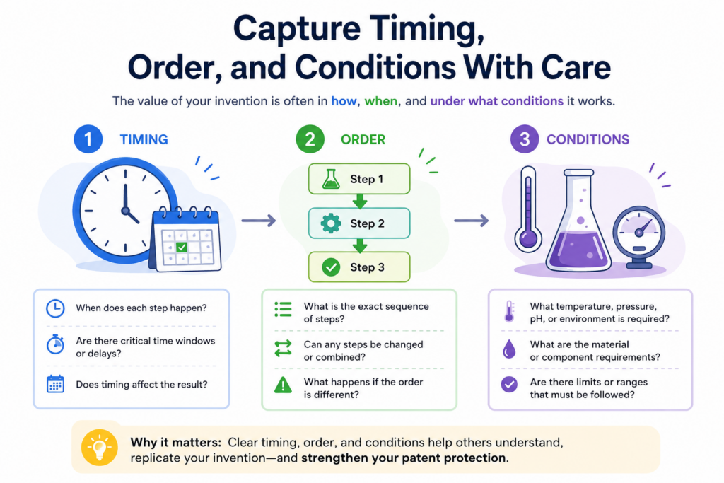 Timing is often where the invention hides. The same steps in a different order can create a different result. 