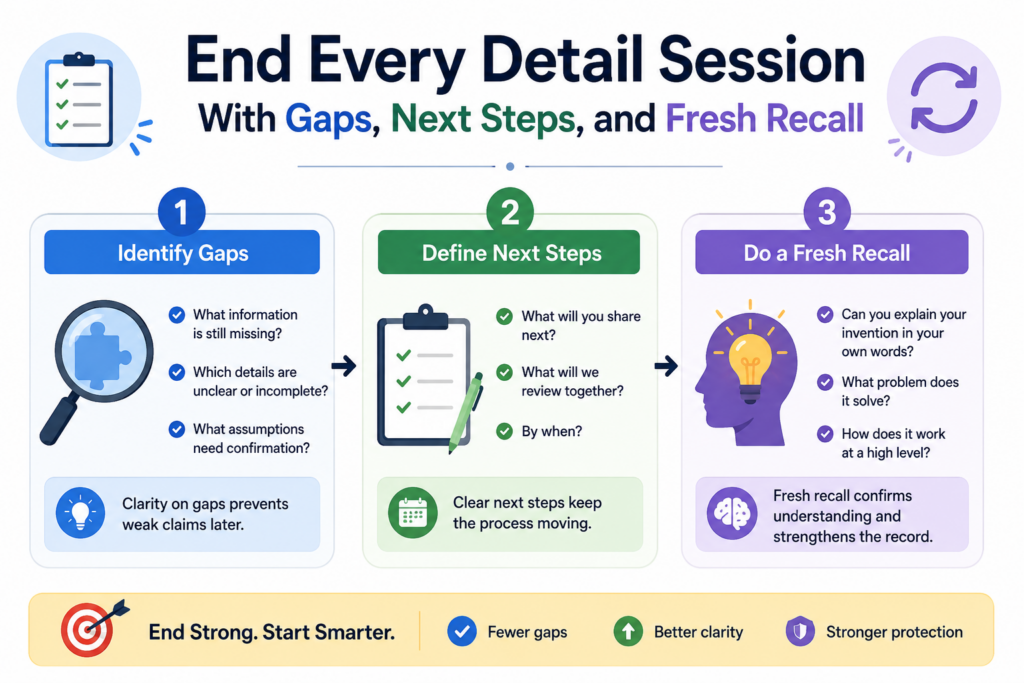 The end of an invention session is not a wrap-up formality. It is a chance to catch the details that did not fit neatly into the main conversation.