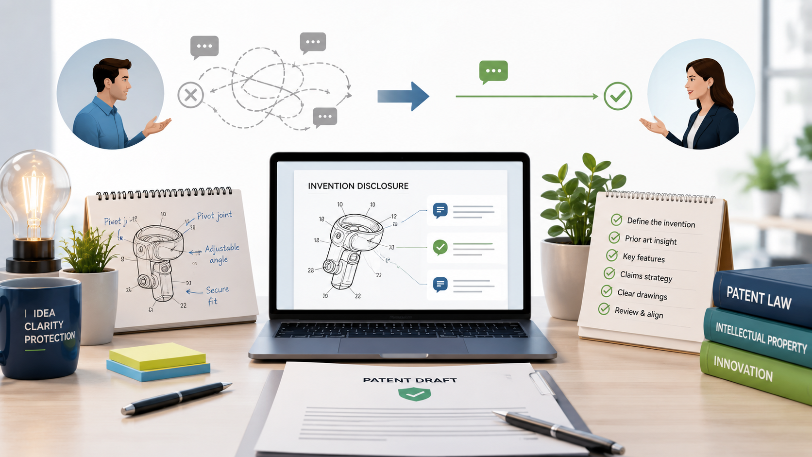 Cut down patent drafting back-and-forth with clearer inputs, better review steps, and tools that keep inventors and attorneys aligned.
