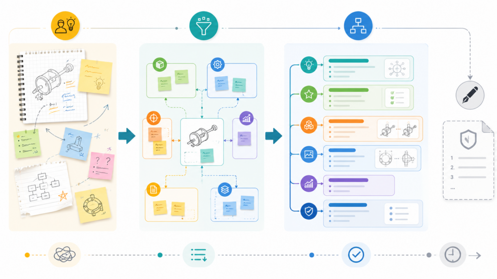 Once the raw notes are clean, the next step is not to write the full patent draft right away. The next step is to build a draft map.