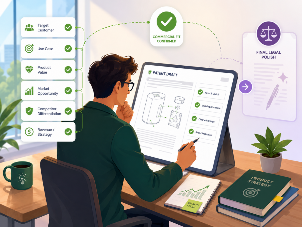 A patent draft can be technically correct and still miss the business. That is why commercial fit matters. This review asks whether the draft protects what the company actually cares about.