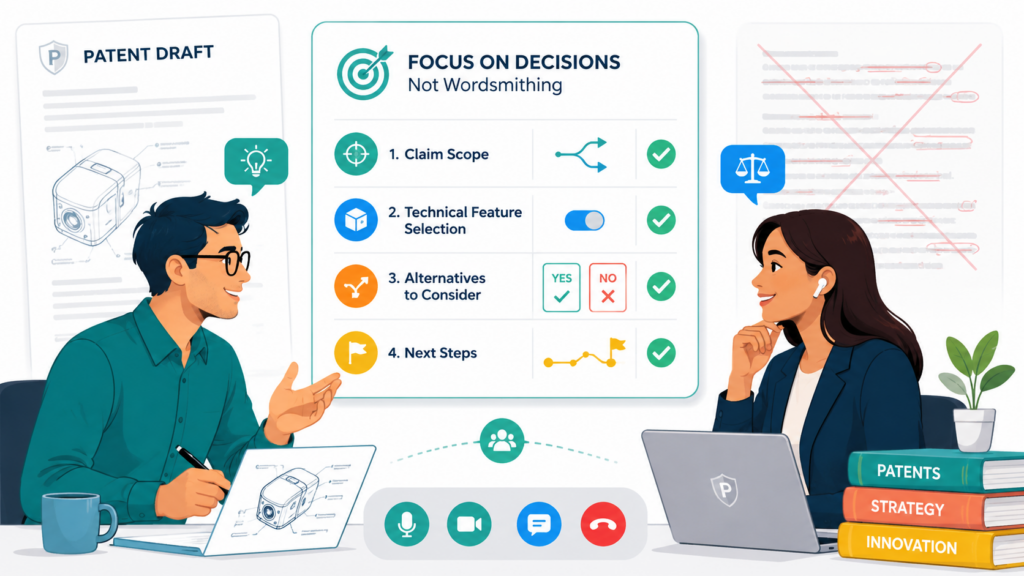 Patent review can become painful when the inventor and attorney spend too much time debating small wording choices and not enough time making the big decisions.