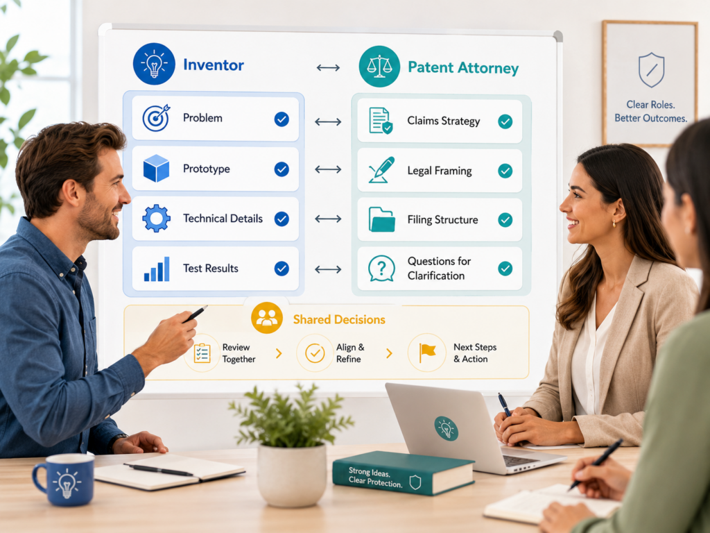 A patent project becomes messy when no one knows who owns each decision. The inventor thinks the attorney will figure out the technical details.