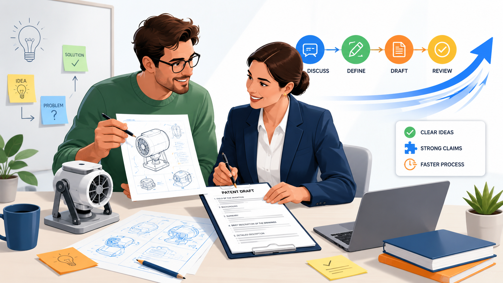Speed up patent drafting with better inventor-attorney teamwork, clearer notes, faster reviews, and smarter tools from PowerPatent.