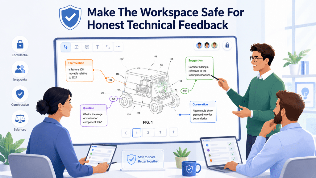 A patent draft gets stronger when people are willing to say what is missing, wrong, too narrow, or unclear. That kind of feedback is not always easy. Engineers may worry that they are slowing things down.