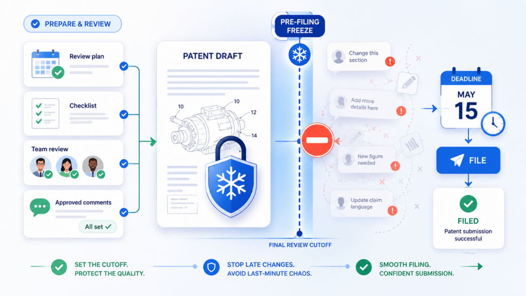 At some point, a patent draft needs to stop changing. This is hard for startups because the product keeps changing. Engineers keep improving the system. Founders keep learning from customers.