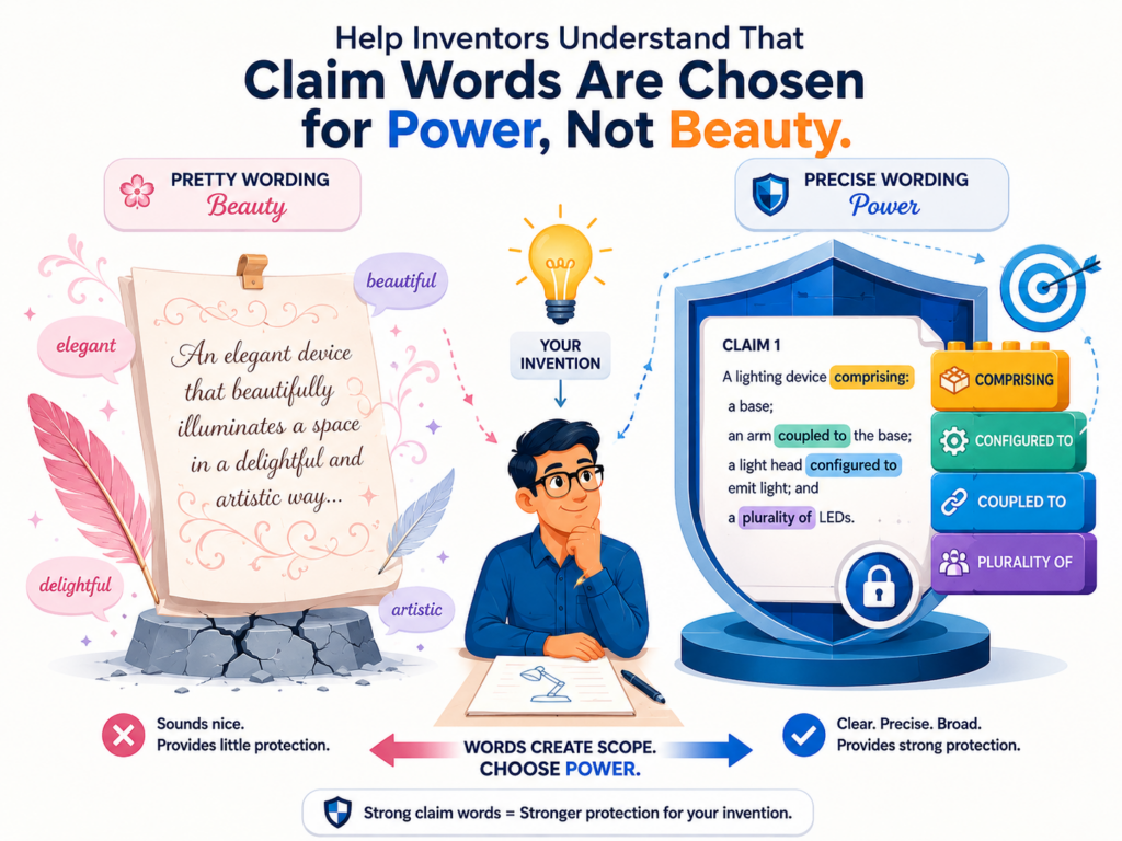 Patent claims do not read like normal writing. They are not meant to be pretty. They are meant to be precise.
