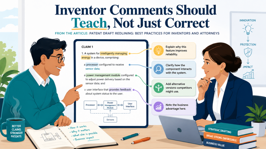 Great inventor comments do more than say “wrong” or “fix this.” They teach the attorney what matters. The better the comment, the better the next redline.