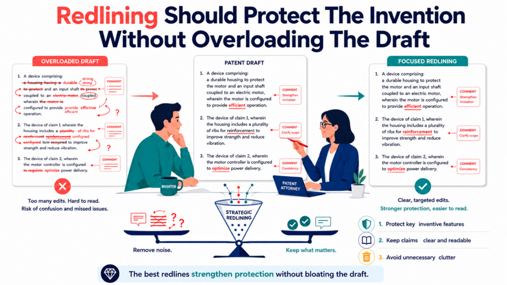 A strong patent draft needs depth, but it should not become a junk drawer. More words do not always mean more protection.
