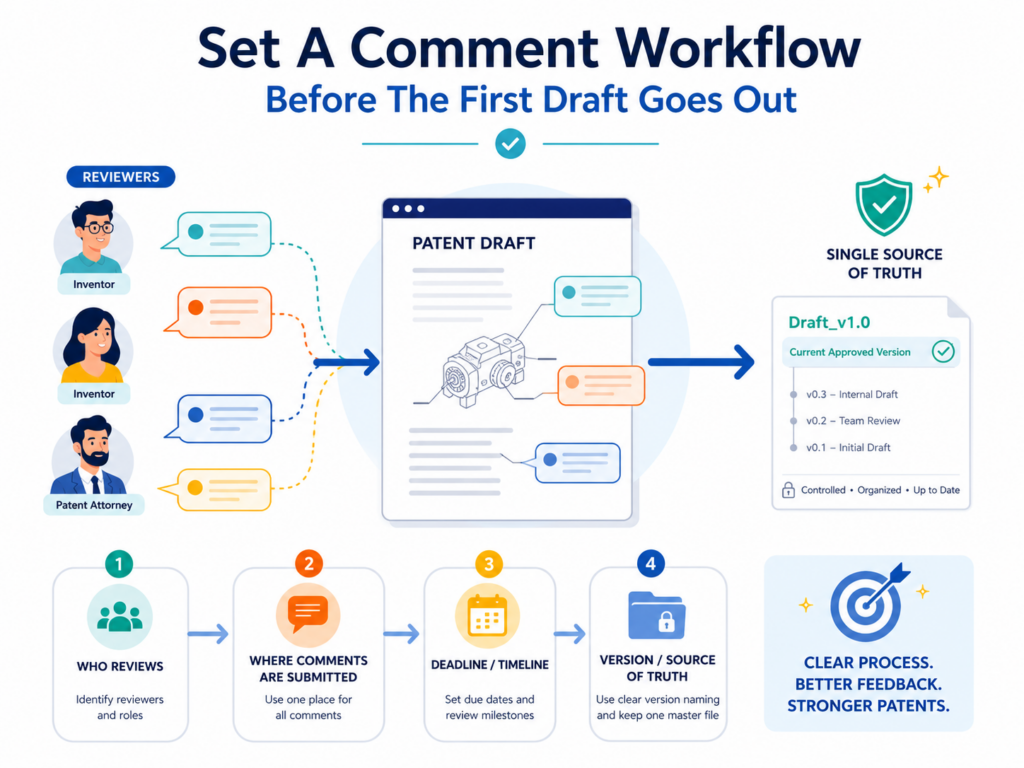 A patent draft should never be sent to inventors with a vague note like “please review.” That sounds harmless, but it invites messy feedback.