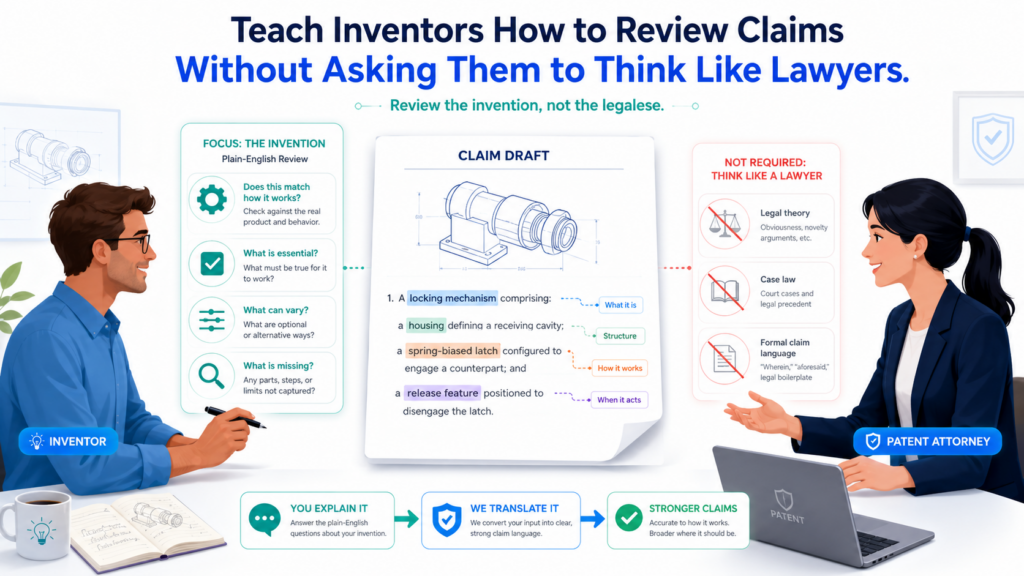 Inventors do not need to become patent lawyers to give great feedback. In fact, asking them to think like lawyers can make the process worse.