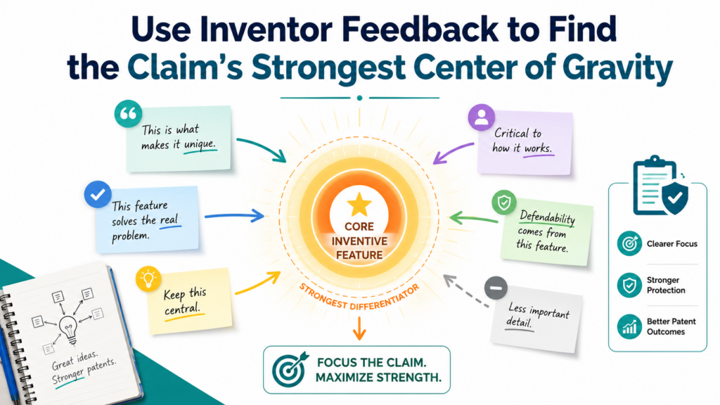 A strong patent claim needs a clear center. That center is the main idea that gives the invention its force. Without it, the claim can feel like a pile of parts.