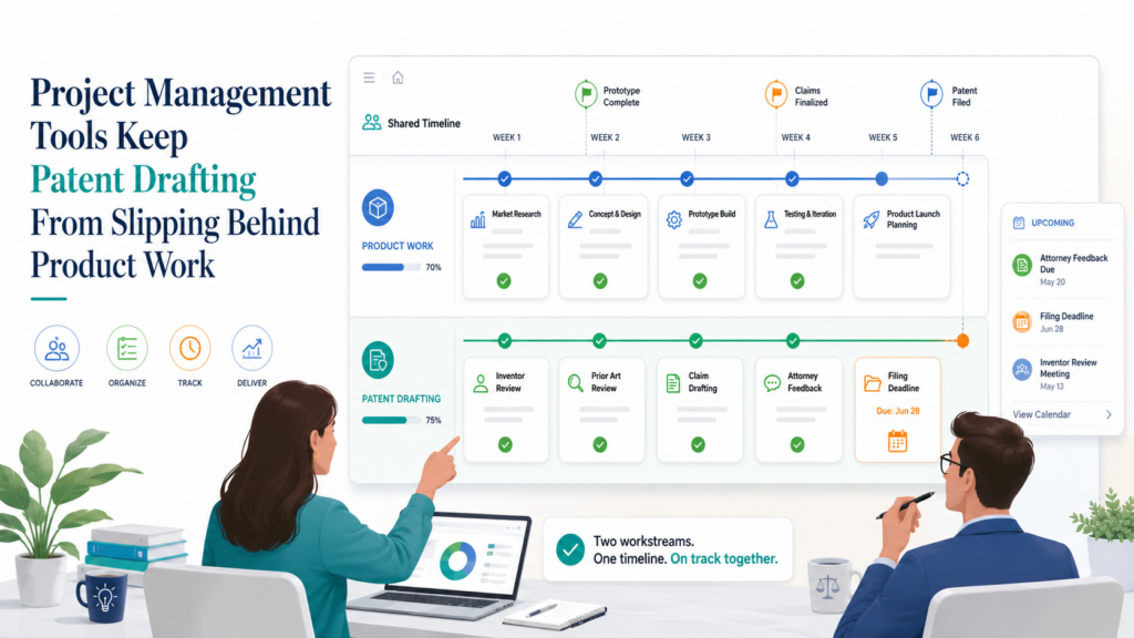 Patent drafting has many moving parts. The inventor must provide details. The attorney must draft. Drawings may need review. Claims may need revision.