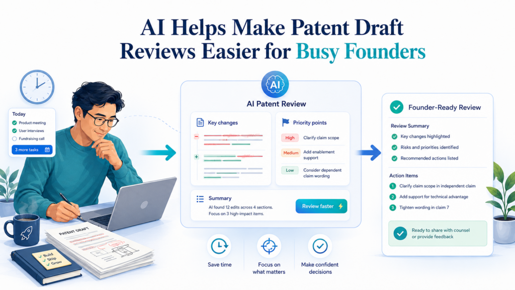 Reviewing a patent draft can feel hard for founders. The document is long. The language may feel unfamiliar. The founder may not know which parts matter most.