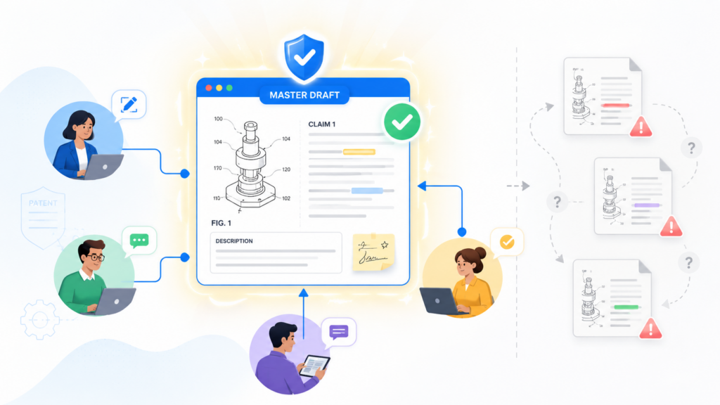 A patent draft should never live in five places at once. That sounds simple, but this is one of the main reasons teams lose changes. A founder saves the draft on a laptop. An engineer comments in a cloud file. An attorney sends a redline by email.