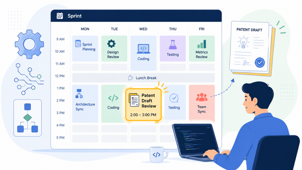 Patent review gets ignored when it competes with sprint work without a place on the calendar.