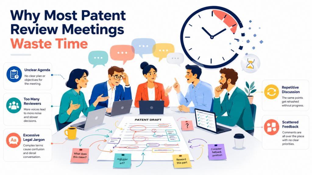Most patent review meetings waste time because they are treated like open talks instead of decision meetings. 