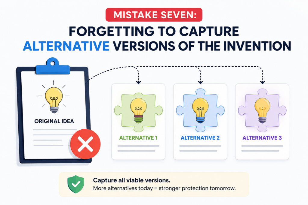 A patent application can become too narrow when the team only describes one version of the invention.