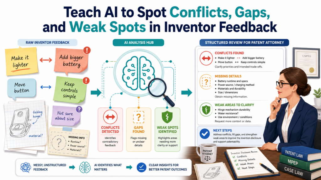 Inventor feedback is rarely perfect on the first pass. One person may say the system uses live data. Another may say it uses stored data. One note may say the model runs before user input.