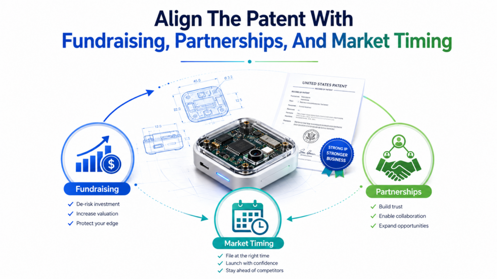 A patent is not only a legal document. For a hardware startup, it can support fundraising, partnerships, hiring, pricing, manufacturing talks, pilot programs, and exit value.