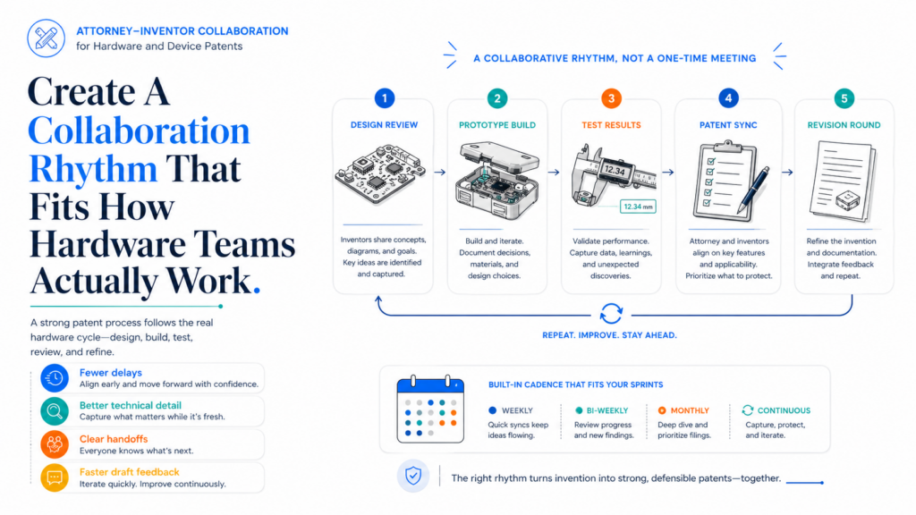 The best attorney–inventor collaboration is not a single meeting. It is a rhythm.