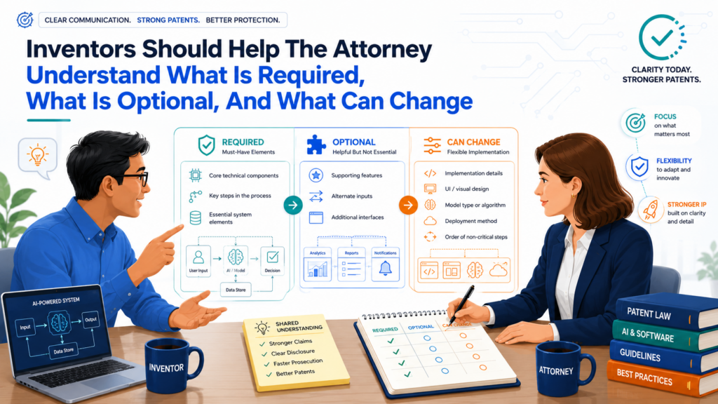 One of the most useful things an inventor can do during patent work is explain which parts of the system are truly required and which parts are just one current choice.