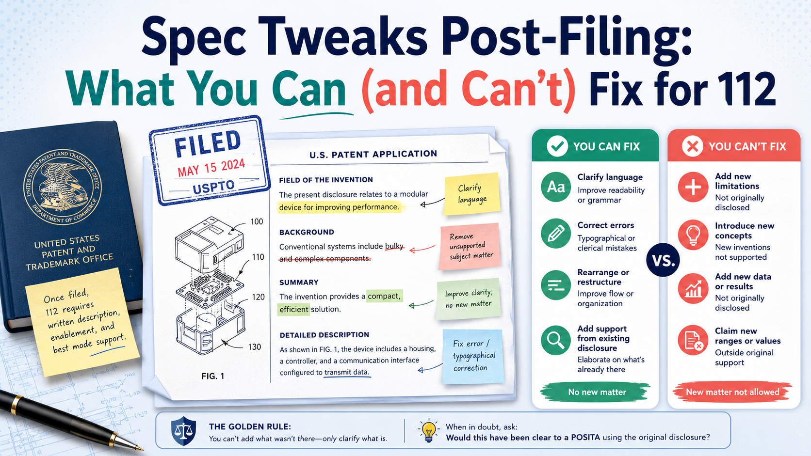 Spec Tweaks Post-Filing: What You Can (and Can’t) Fix for 112