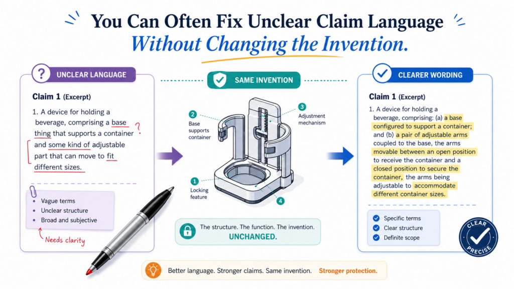 Many post-filing fixes are not about adding technology. They are about making the claim words line up with the technology that was already disclosed.