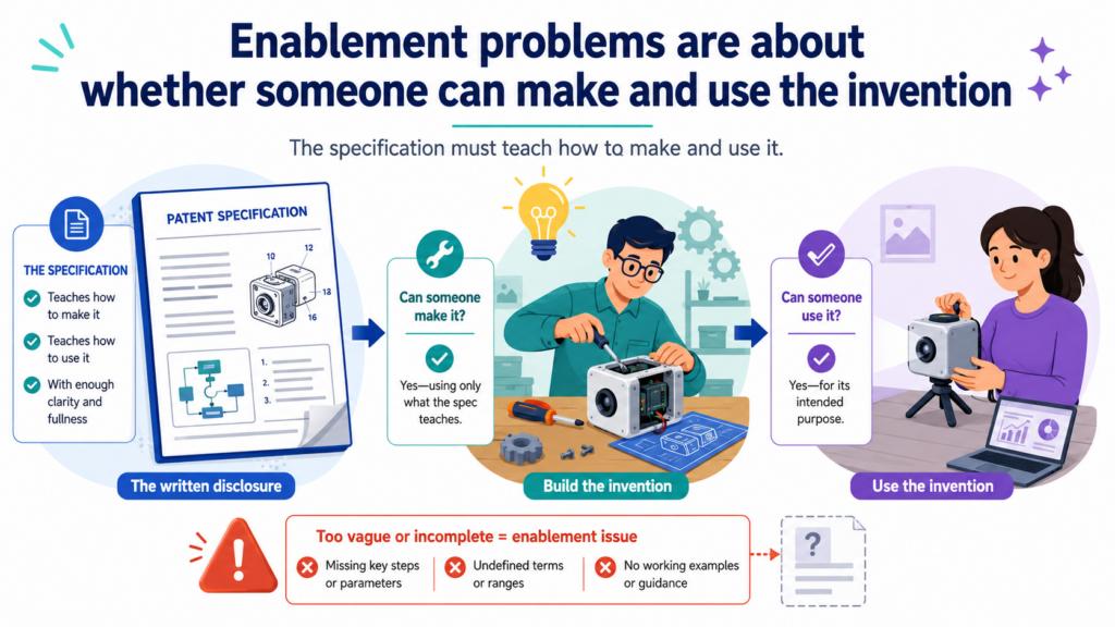 Enablement is different from written description. Written description asks whether the filing shows you had the invention.