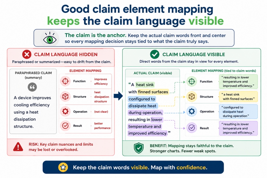 A claim chart should not drift too far away from the claim itself. The product proof matters, but the claim language is still the anchor.