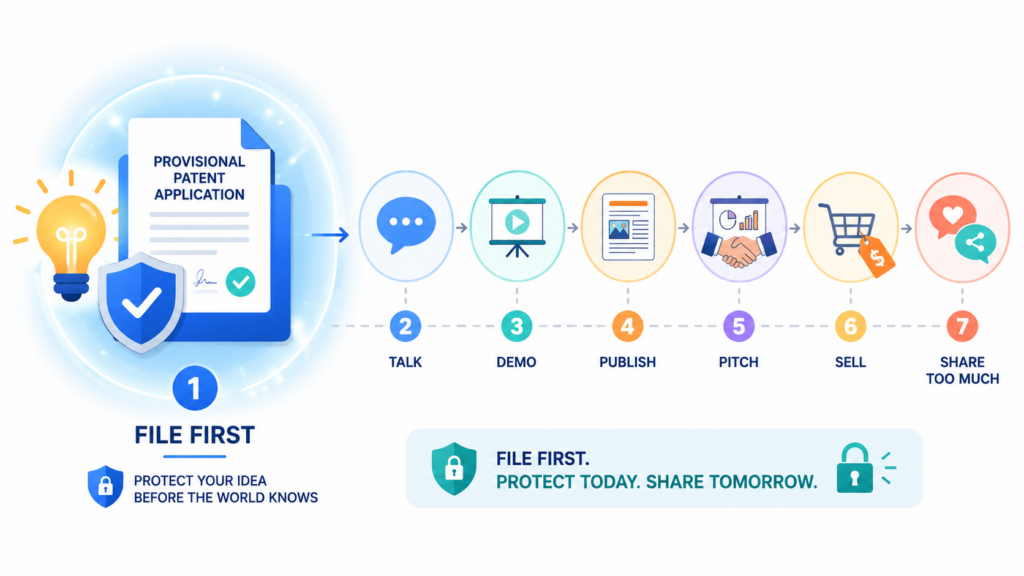A provisional patent strategy starts before the first big public moment. Not after. Not when the product is already on the website. Not after the pitch deck has gone to fifty investors.