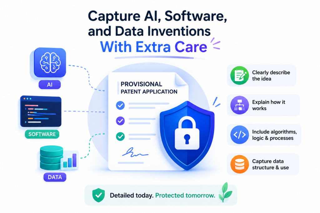 AI and software startups often move fast, but patent filings in this area need careful thought. A weak provisional that says “use AI to do X” is not enough. Many people are using AI to do many things.