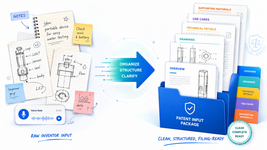 Raw notes are useful, but they are not enough. A patent attorney needs clean inputs that make the invention easy to understand and hard to miss.