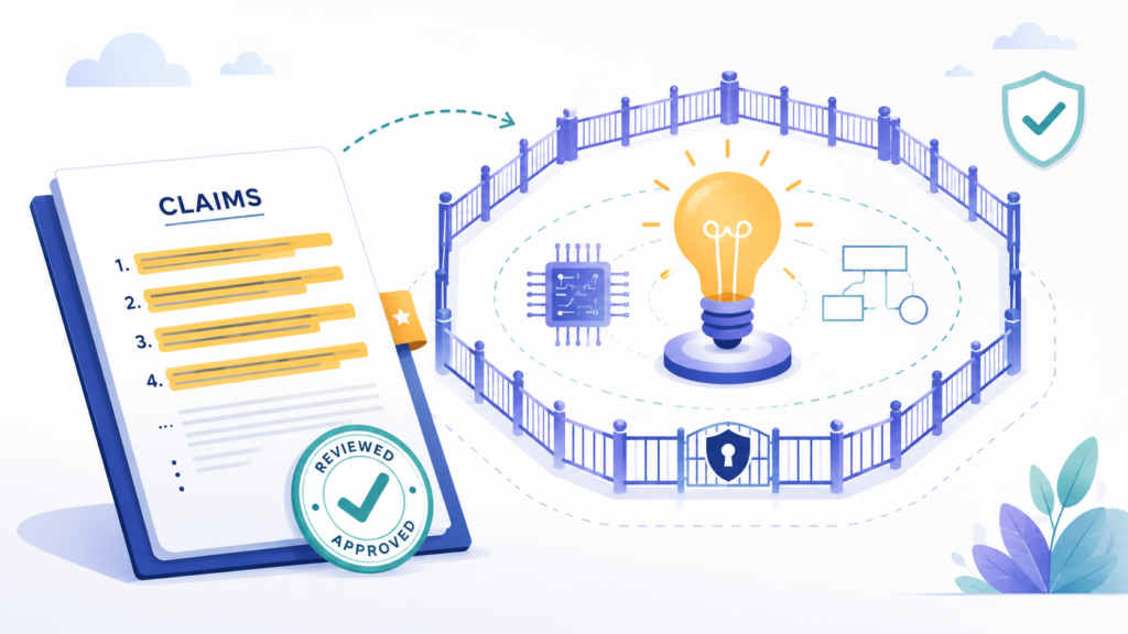 The claims are the heart of the patent application. The rest of the application explains the invention, but the claims define the fence the team is trying to build.