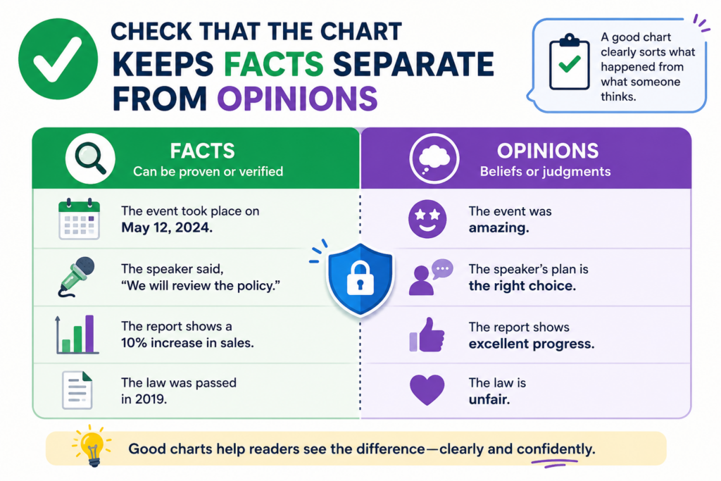 A claim chart should make it easy to tell what is known, what is believed, and what still needs review.