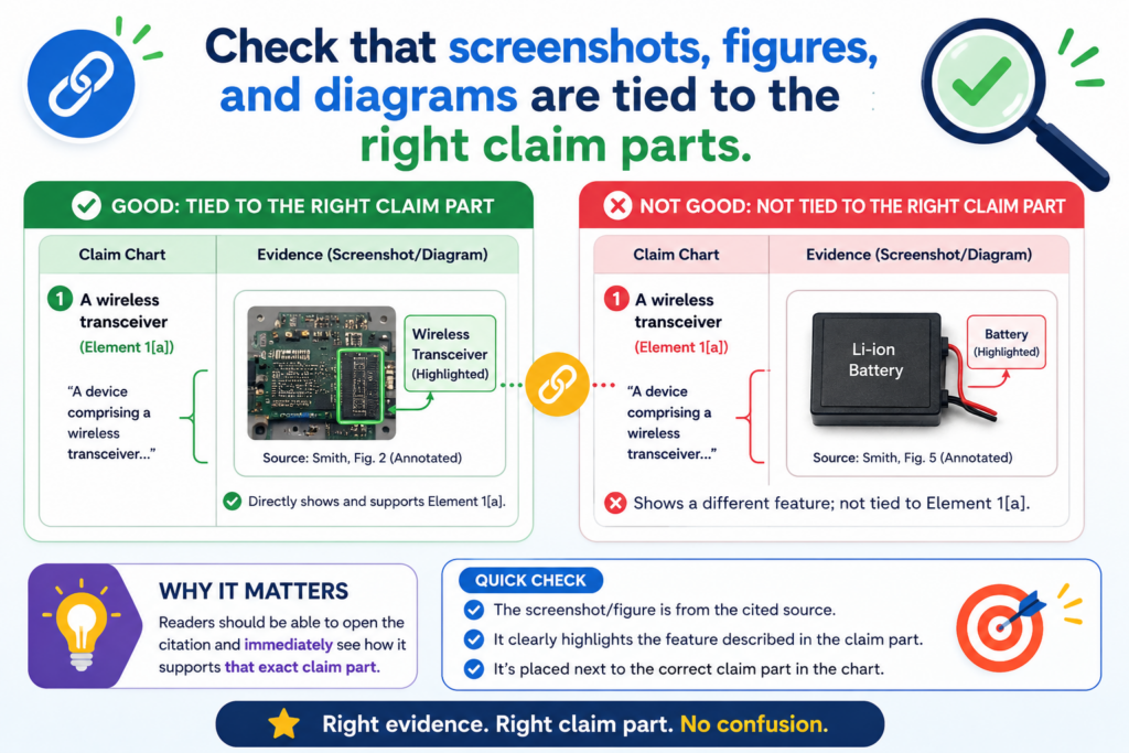 Visual proof can make a claim chart much easier to understand. A screenshot can show a user flow. A diagram can show a system structure.